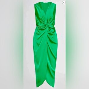 SHEIKE Green Satin Midi Dress Size 6 Sleeveless Twist Front V-Neck